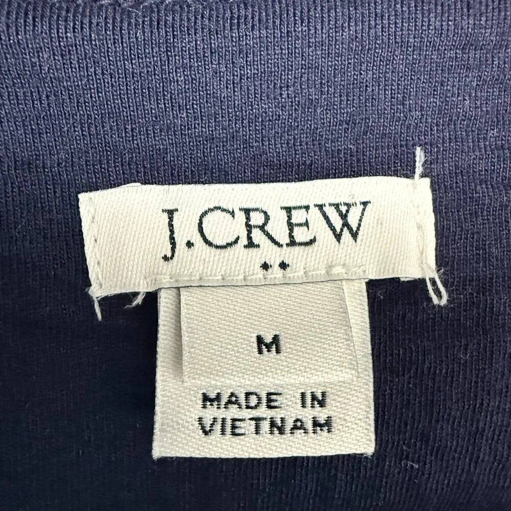 J Crew Factory M Solid Ruffle Sleeve Shift Dress Navy Blue Textured Cotton Blend - Picture 7 of 12